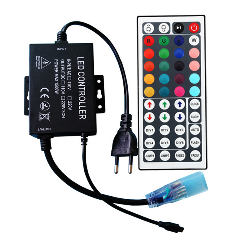 AC110V/220V 1500W, 44Keys IR lLed Controller Kit, For Led Stage Lighting, Connect 120V 164Ft High Voltage 5050 RGB LED Strip-Custom Wire Order